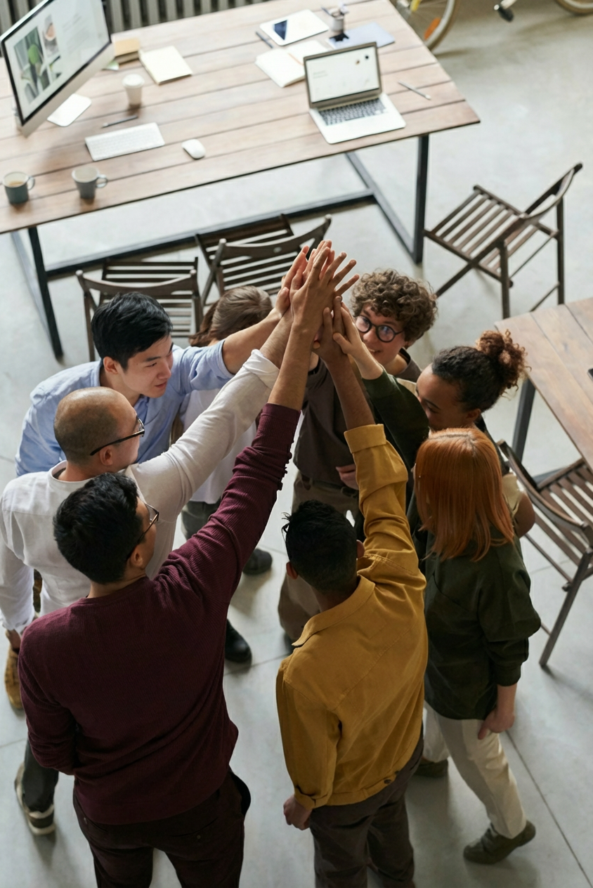 Team celebrating a meeting